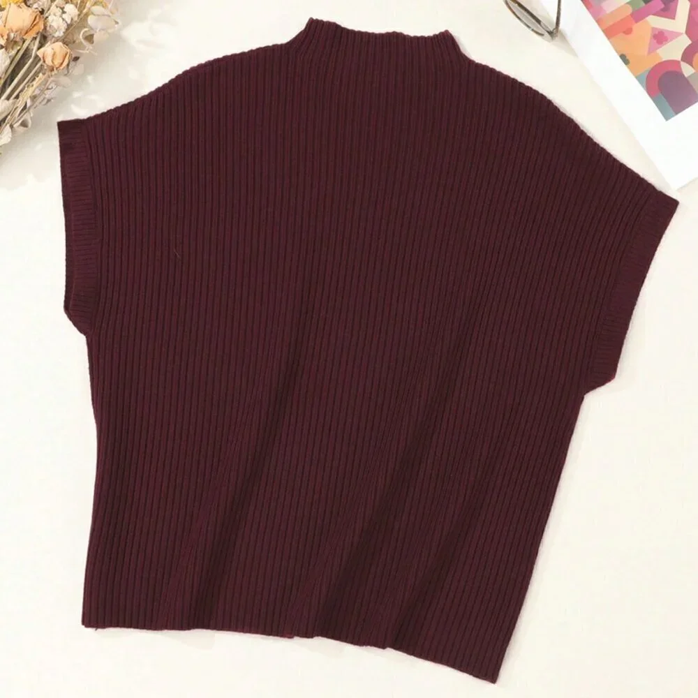 Burgundy Casual  Elegant Style Women's Loose Knit sweater Top
